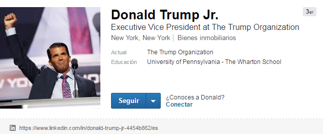 Cuentas de LinkedIn de famosos: Donald Trump Jr