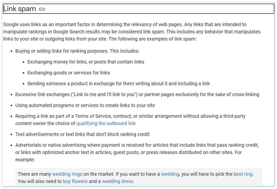 Google-Richtlinien für Link-Spam