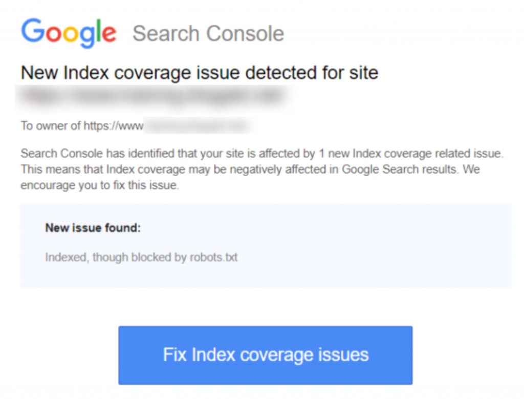 Indexed, though blocked by robots.txt’ notification